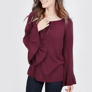 Chelsea & Theodore Bell Sleeve Sweater in Wine/LG